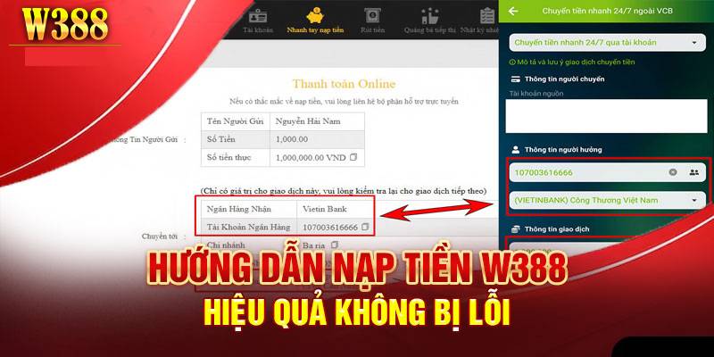 Huong Dan Nap Tien W388 Chi Tiet Nhanh Gon Va An Toan