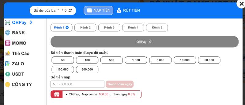 Nạp tiền qua ngân hàng (BANK/QRPay)